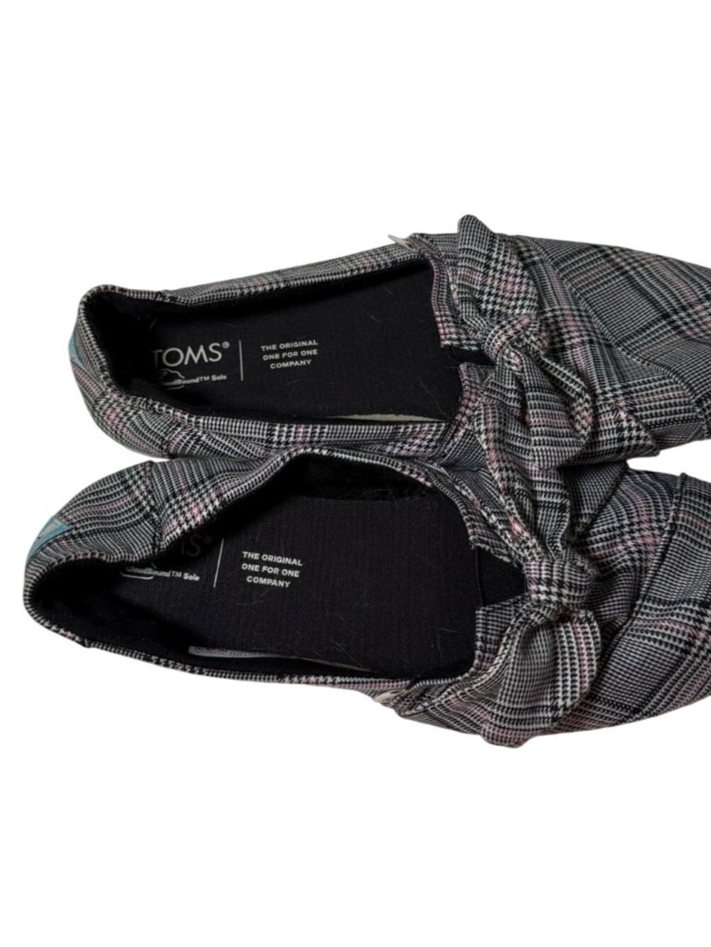 Toms Plaid Canvas Slip-On Flats With Bow & Cloudbound Sole Womens Size 8.5 - Picture 3 of 8